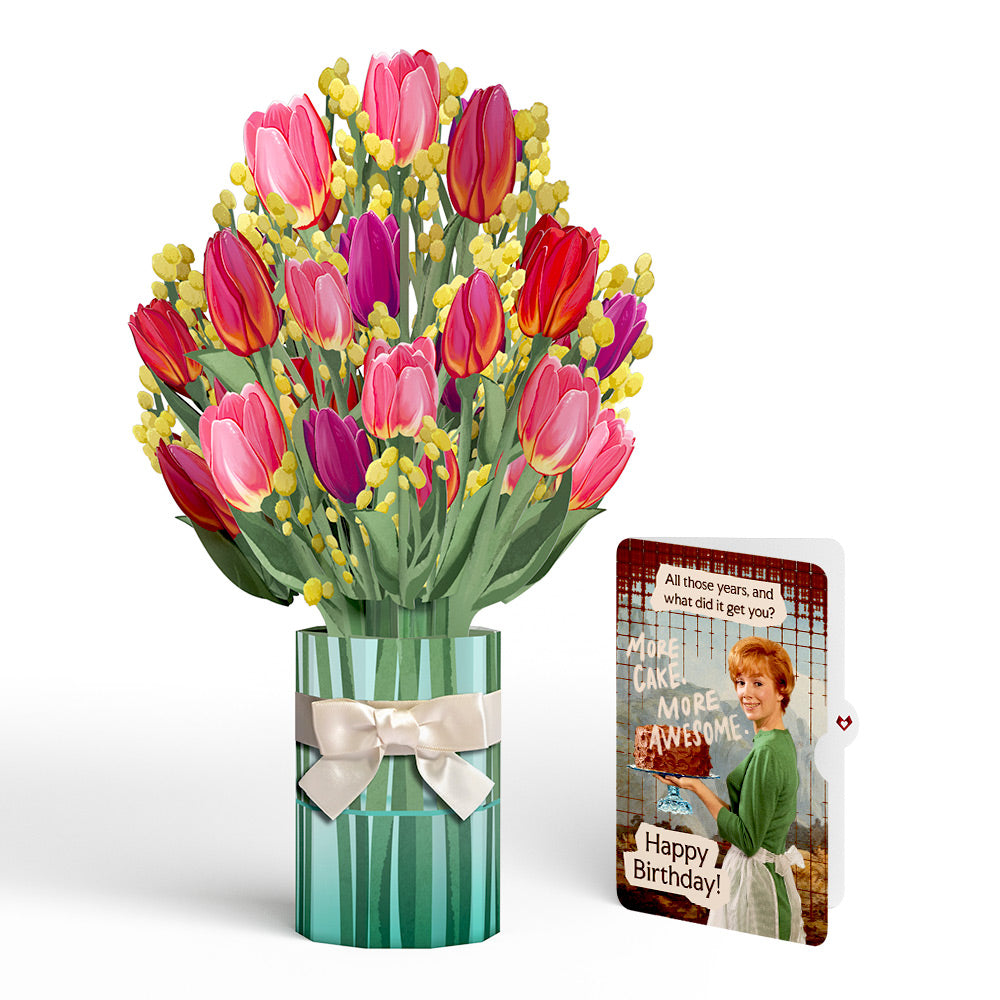 Cheerful Tulips Birthday Bouquet and More Cake More Awesome Sentiment Set