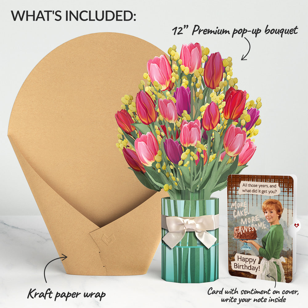 Cheerful Tulips Birthday Bouquet and More Cake More Awesome Sentiment Set