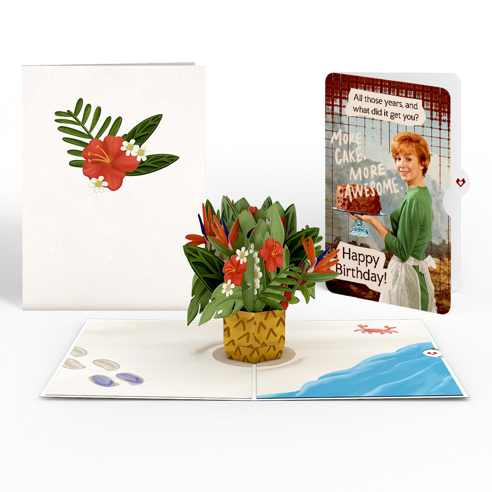 Tropical Flower Basket Birthday Pop-Up Card and More Cake More Awesome Sentiment Set