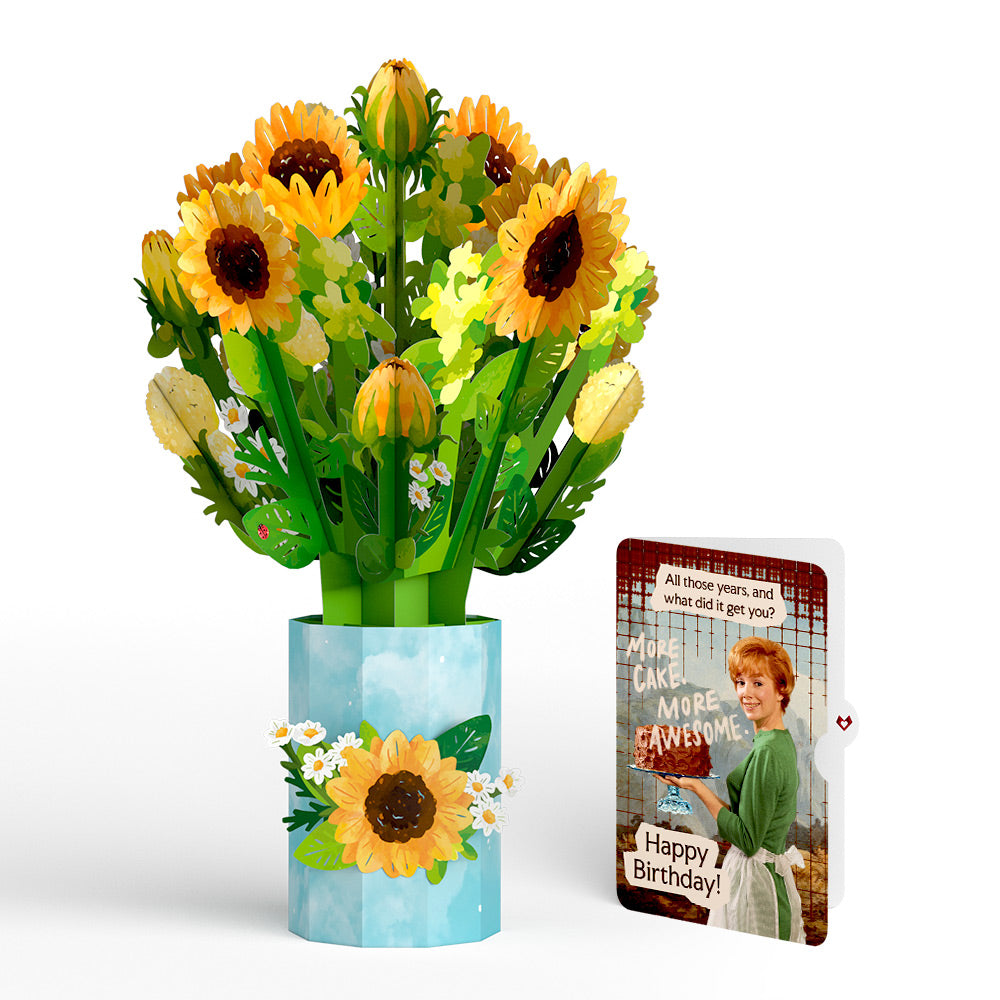 Sunflower Blooms Birthday Bouquet and More Cake More Awesome Sentiment Set