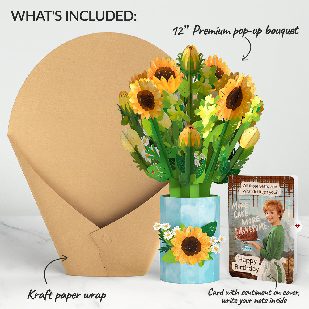 Sunflower Blooms Birthday Bouquet and More Cake More Awesome Sentiment Set
