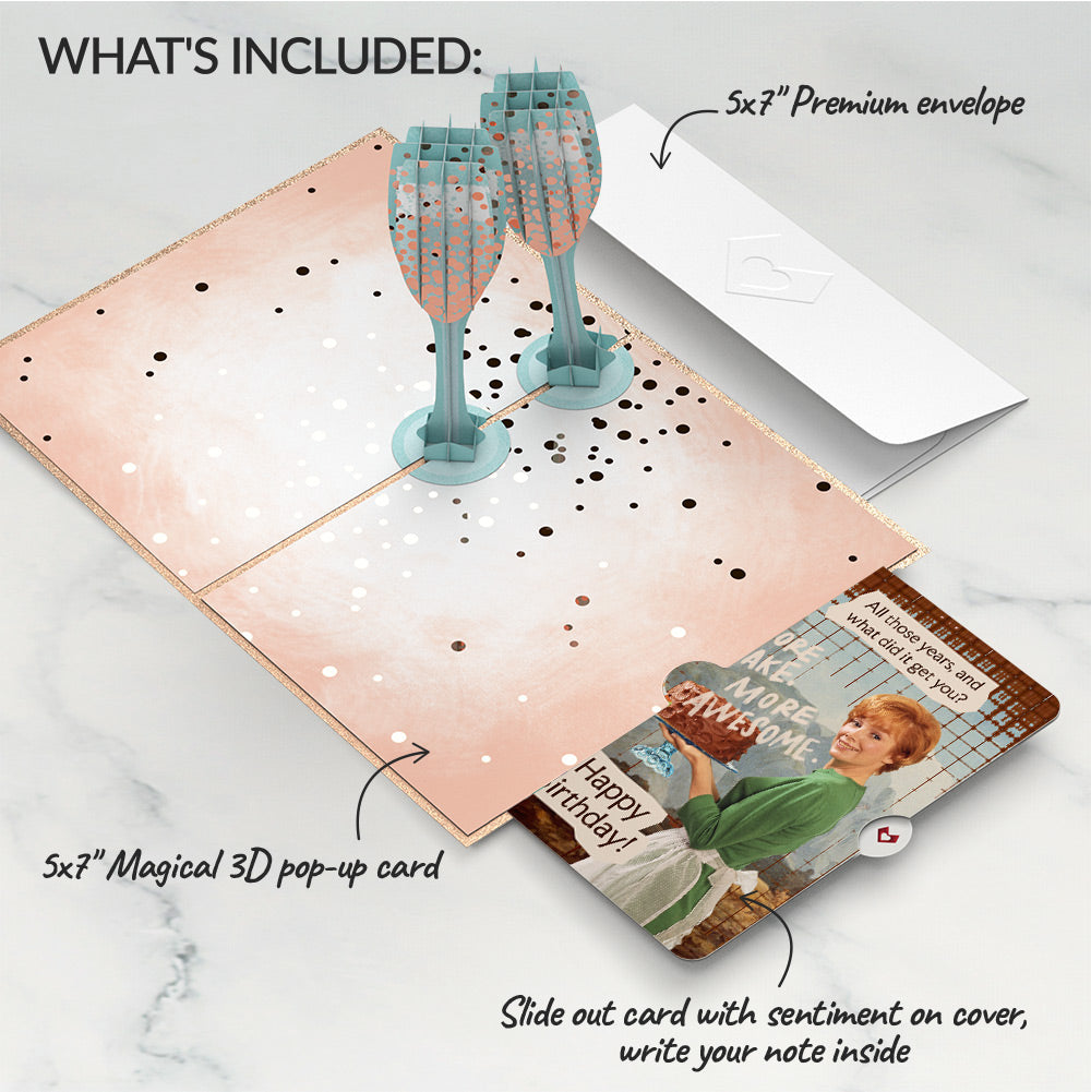Champagne Toast Birthday Pop-Up Card and More Cake More Awesome Sentiment Set