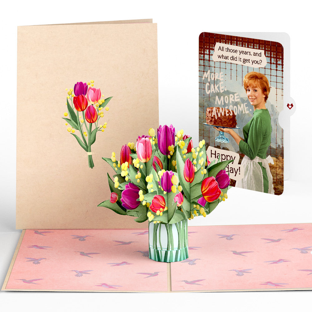 Cheerful Tulips Birthday Pop-Up Card and More Cake More Awesome Sentiment Set