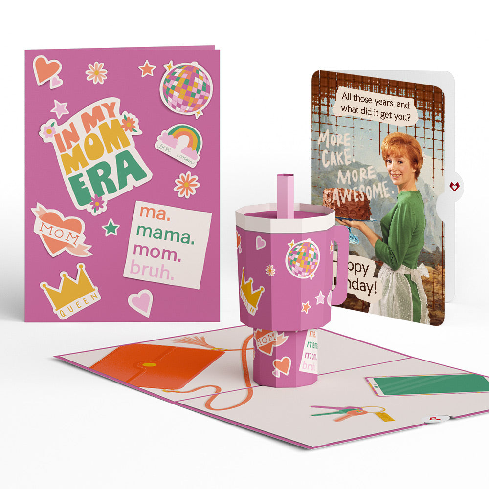 Mom Era Tumbler Birthday Pop-Up Card and More Cake More Awesome Sentim ...