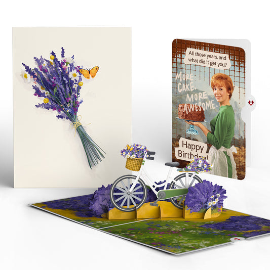 Lavender Bicycle Birthday Pop-Up Card and More Cake More Awesome Sentiment Set