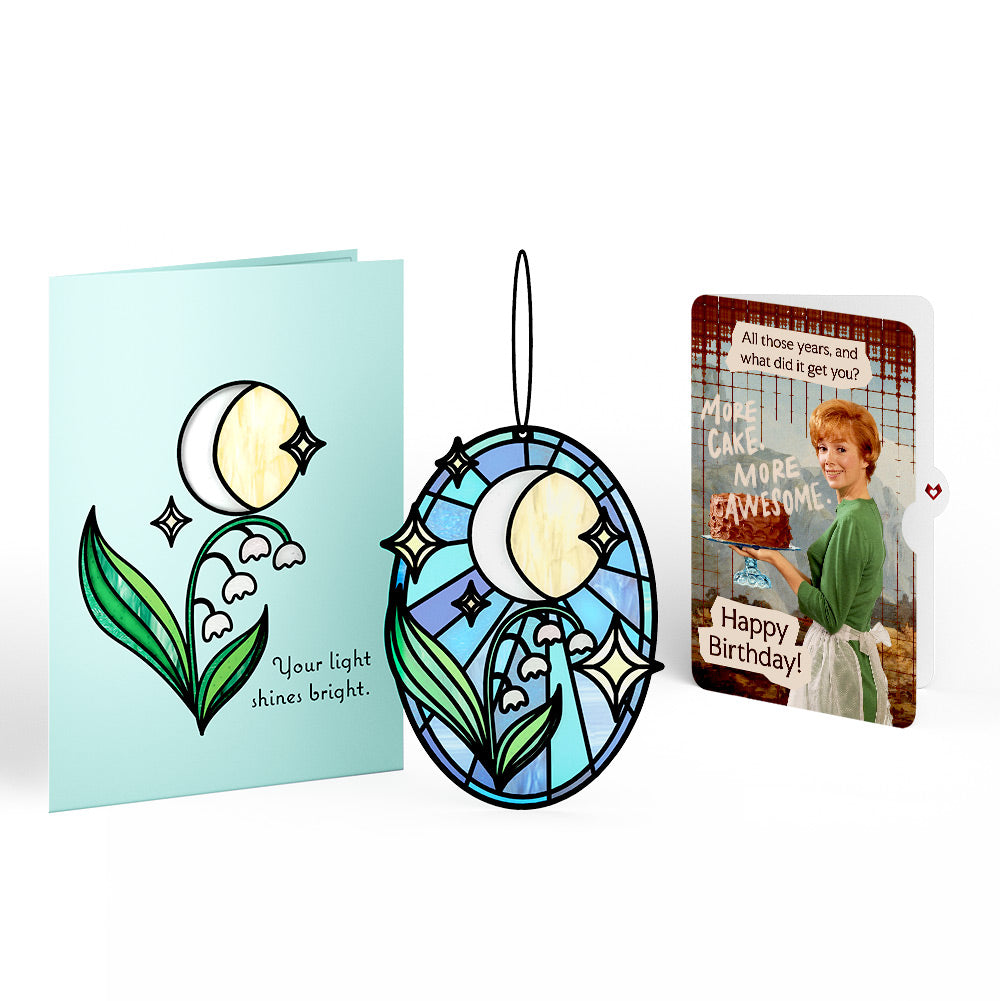 Shine Bright Twilight Bloom Birthday Suncatcher Card and More Cake More Awesome Sentiment Set