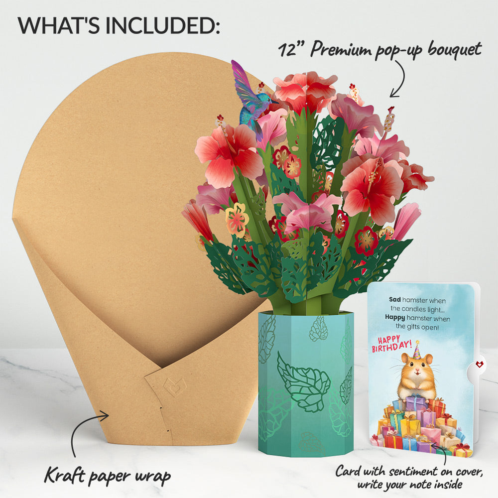 Hibiscus Birthday Bouquet and Happy Hamster Sentiment Set