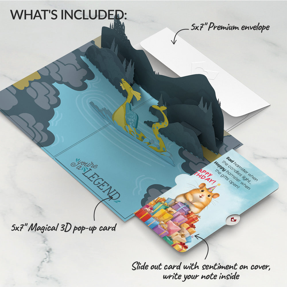 Dad You're a Legend Loch Ness Monster Birthday Pop-Up Card and Happy Hamster Sentiment Set