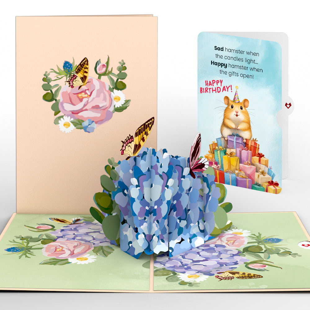 Hydrangea Butterflies Birthday Pop-Up Card and Happy Hamster Sentiment Set