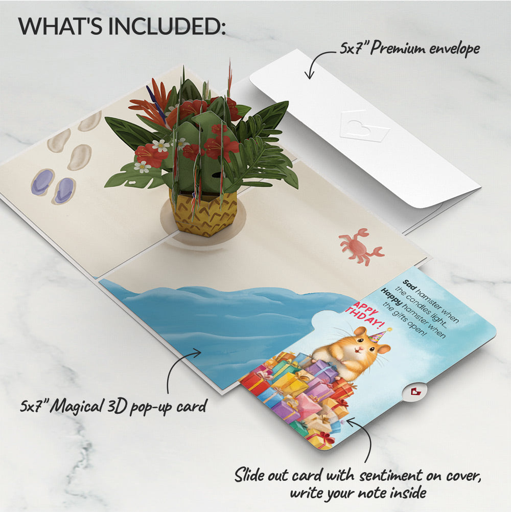 Tropical Flower Basket Birthday Pop-Up Card and Happy Hamster Sentiment Set