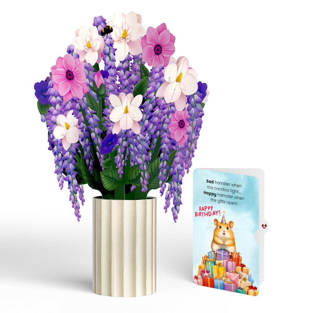 Wisteria Birthday Bouquet and Happy Hamster Sentiment Set