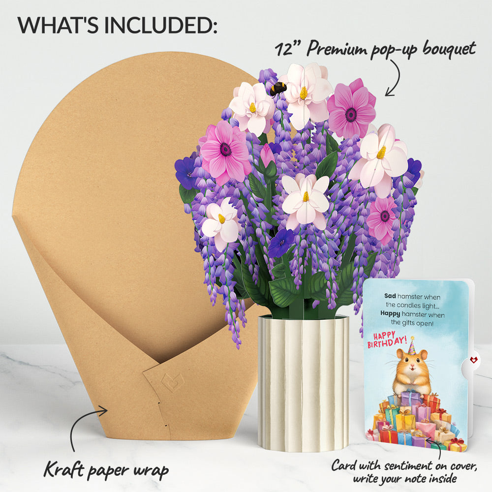 Wisteria Birthday Bouquet and Happy Hamster Sentiment Set