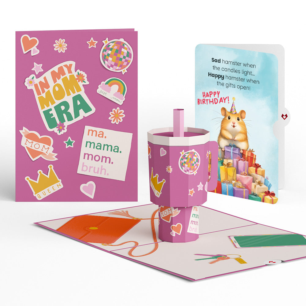 Mom Era Tumbler Birthday Pop-Up Card and Happy Hamster Sentiment Set