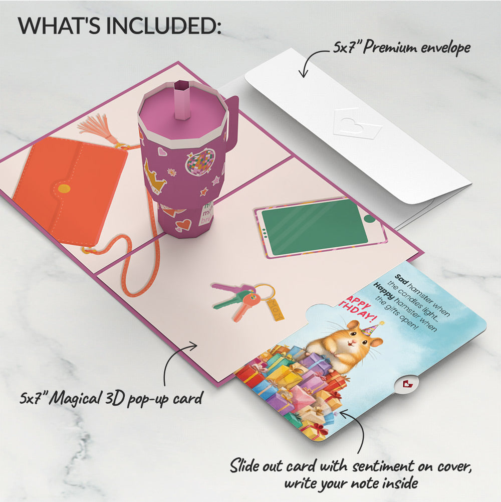 Mom Era Tumbler Birthday Pop-Up Card and Happy Hamster Sentiment Set
