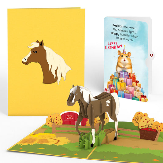 Horse Birthday Pop-Up Card and Happy Hamster Sentiment Set