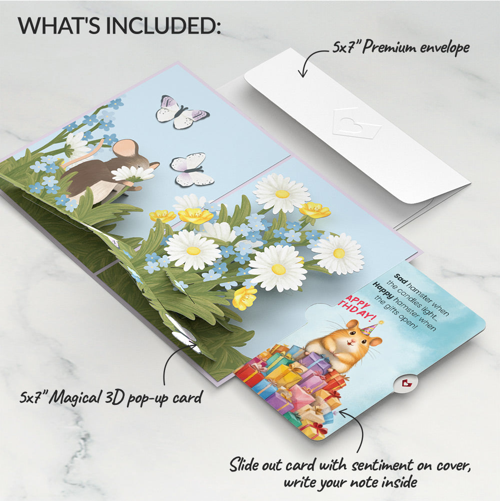 Field Mouse in the Flowers Birthday Pop-Up Card and Happy Hamster Sentiment Set