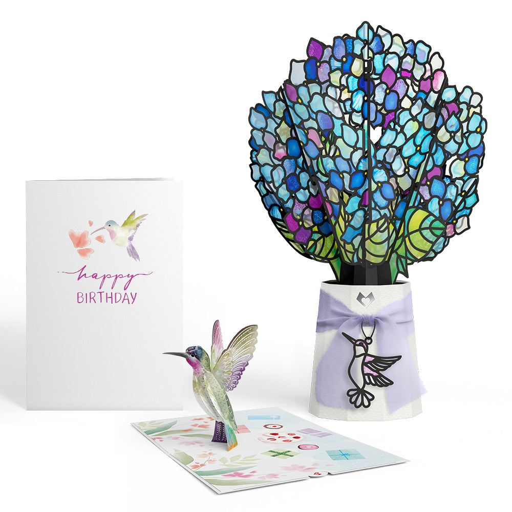 Birthday Hummingbird Pop-Up Card & Suncatcher Bouquet Bundle