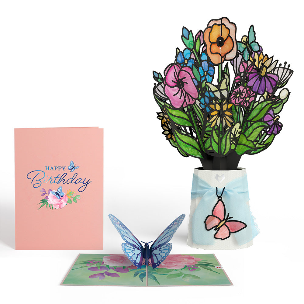 Birthday Butterfly Pop-Up Card & Suncatcher Bouquet Bundle