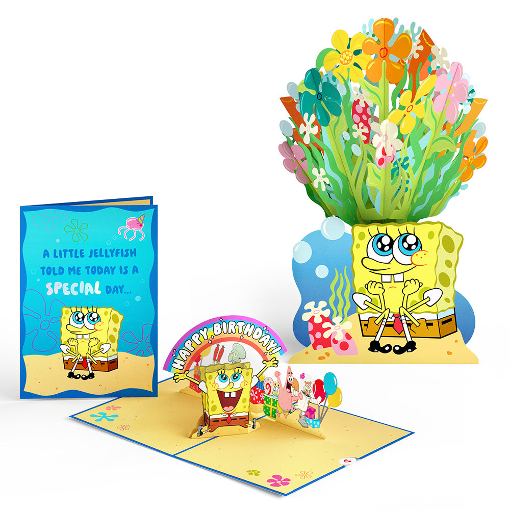 SpongeBob SquarePants Birthday Pop-Up Card & Flower Buds Bouquet Bundle