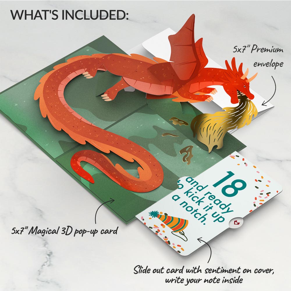 Fired Up for Your Birthday Dragon Pop-Up Card and 18th Kick It Up Sentiment Set