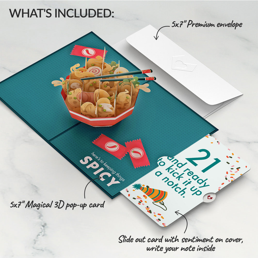Send Noods Spicy Birthday Pop-Up Card and 21th Kick It Up Sentiment Set
