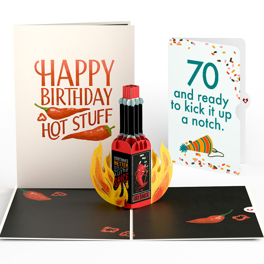 Happy Birthday Hot Stuff Pop-Up Card and 70th Kick It Up Sentiment Set