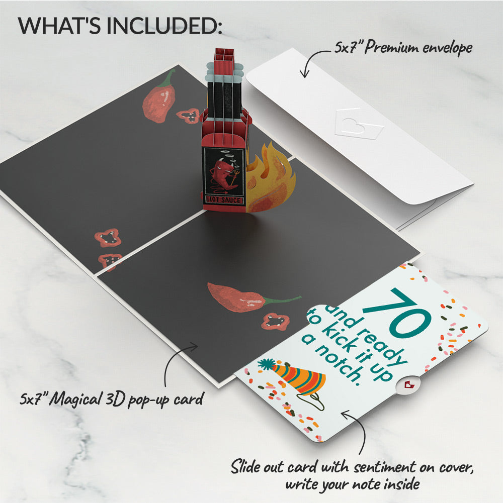 Happy Birthday Hot Stuff Pop-Up Card and 70th Kick It Up Sentiment Set
