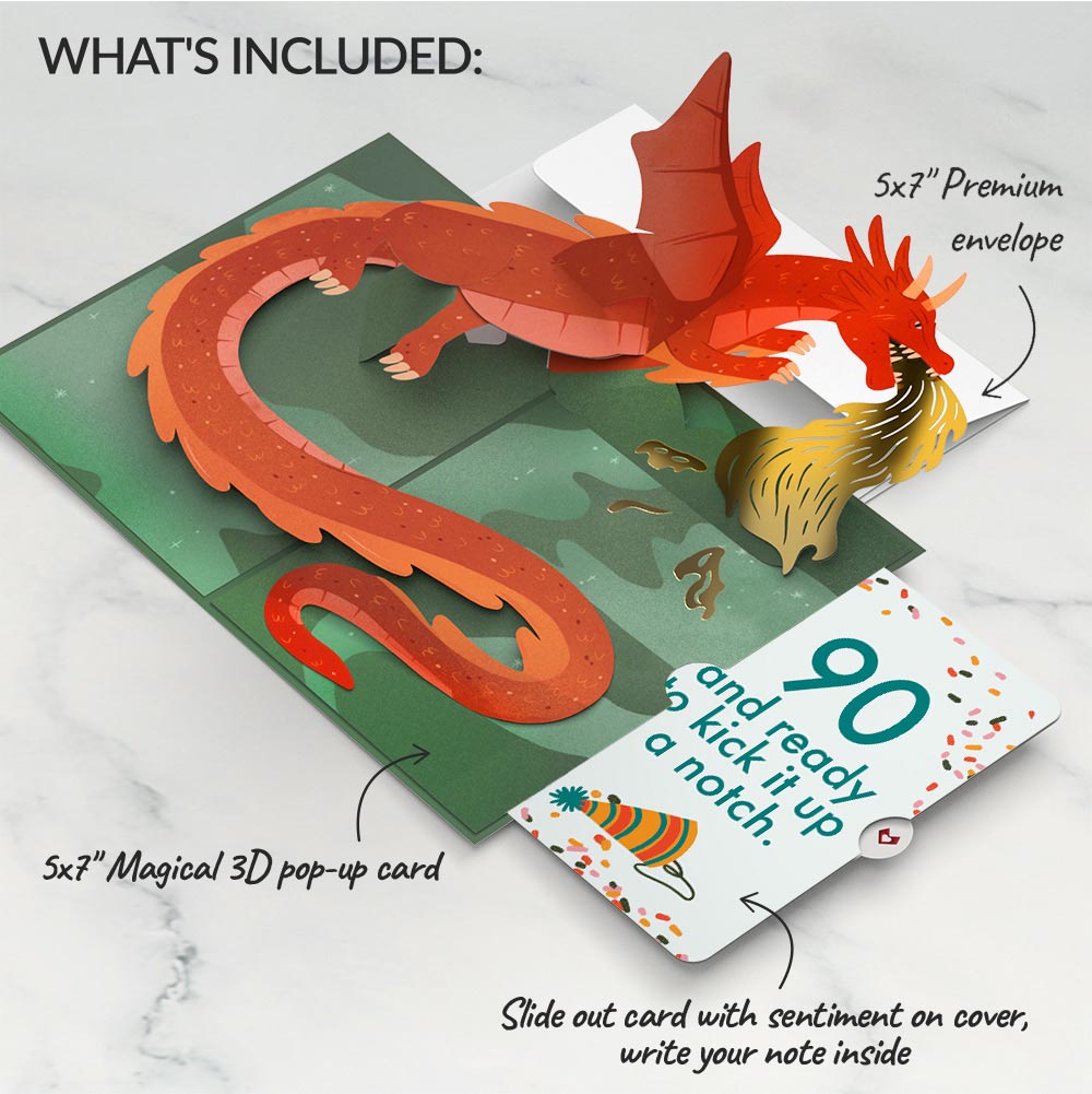Fired Up for Your Birthday Dragon Pop-Up Card and 90th Kick It Up Sentiment Set