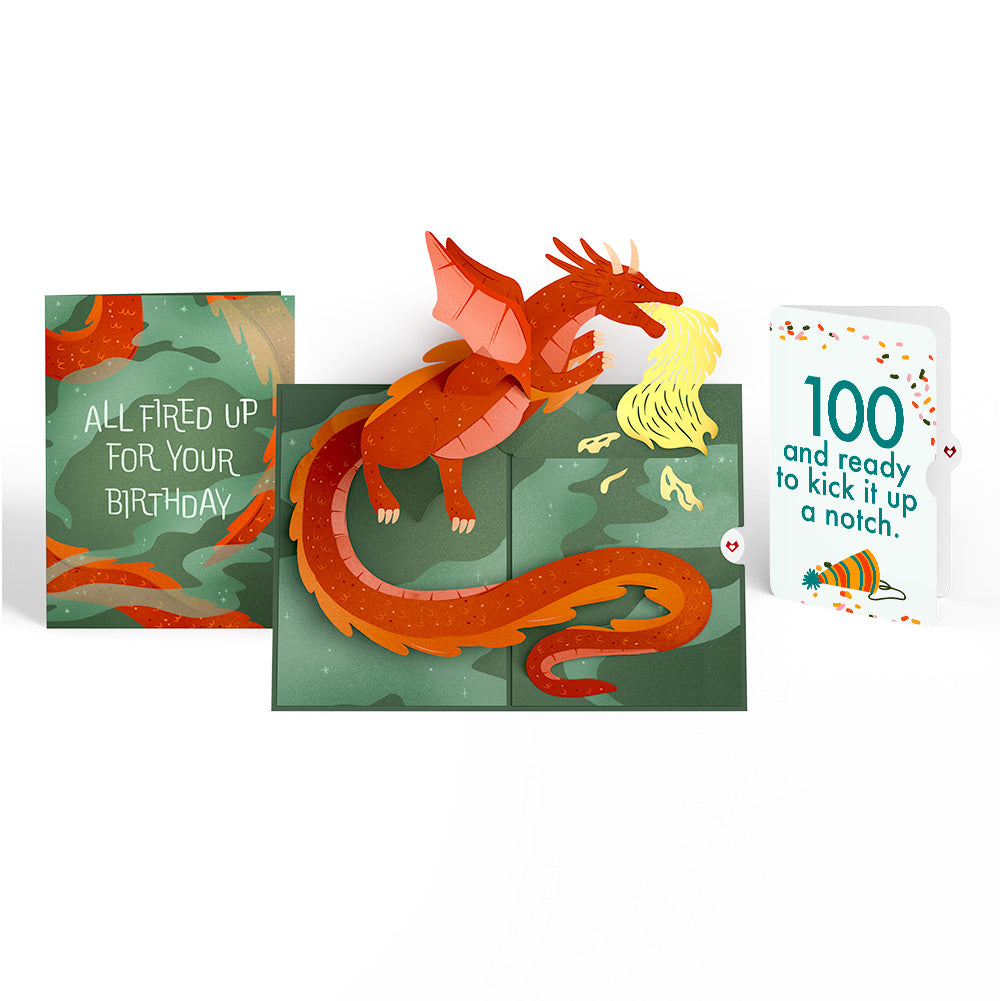 Fired Up for Your Birthday Dragon Pop-Up Card and 100th Kick It Up Sentiment Set