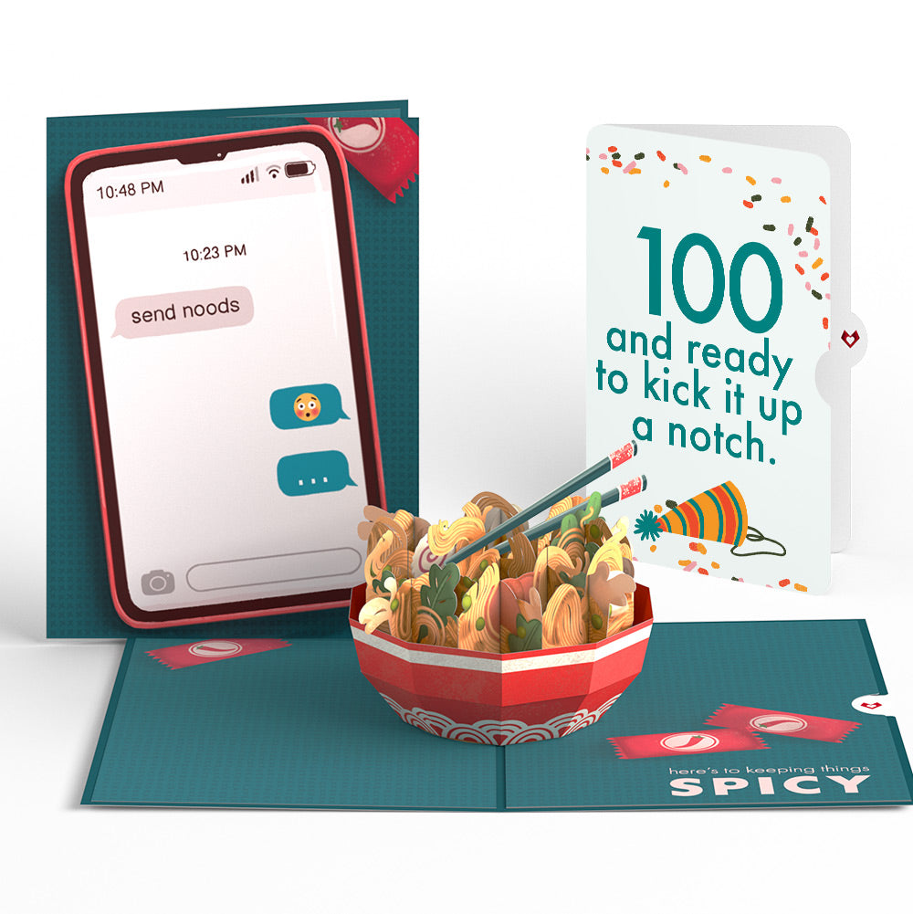Send Noods Spicy Birthday Pop-Up Card and 100th Kick It Up Sentiment Set
