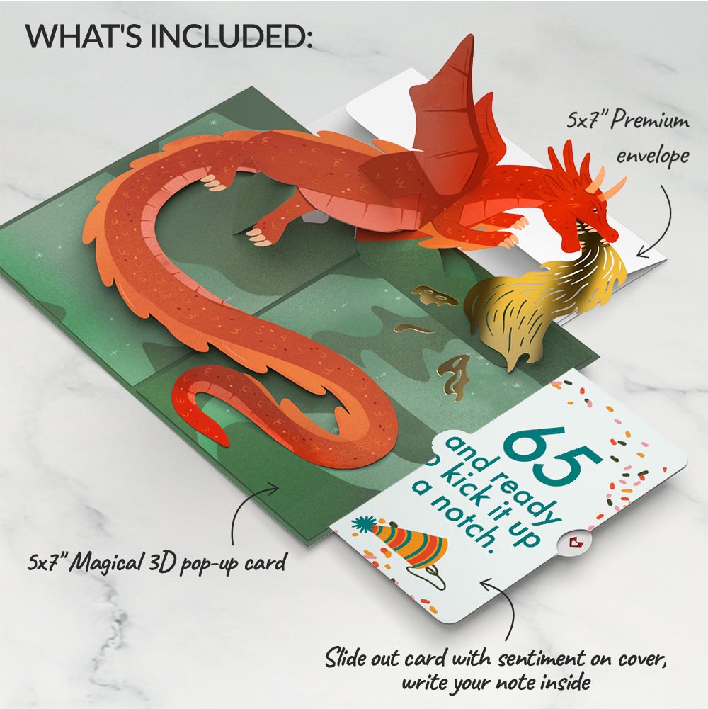 Fired Up for Your Birthday Dragon Pop-Up Card and 65th Kick It Up Sentiment Set
