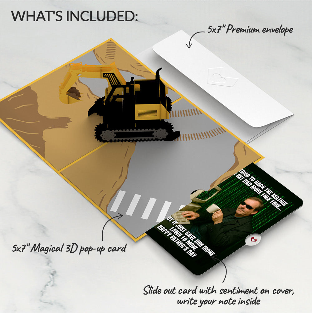 Excavator Father's Day Pop-Up Card and Matrix Hacker Sentiment Set