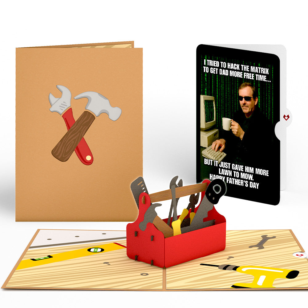 Toolbox Father's Day Pop-Up Card and Matrix Hacker Sentiment Set