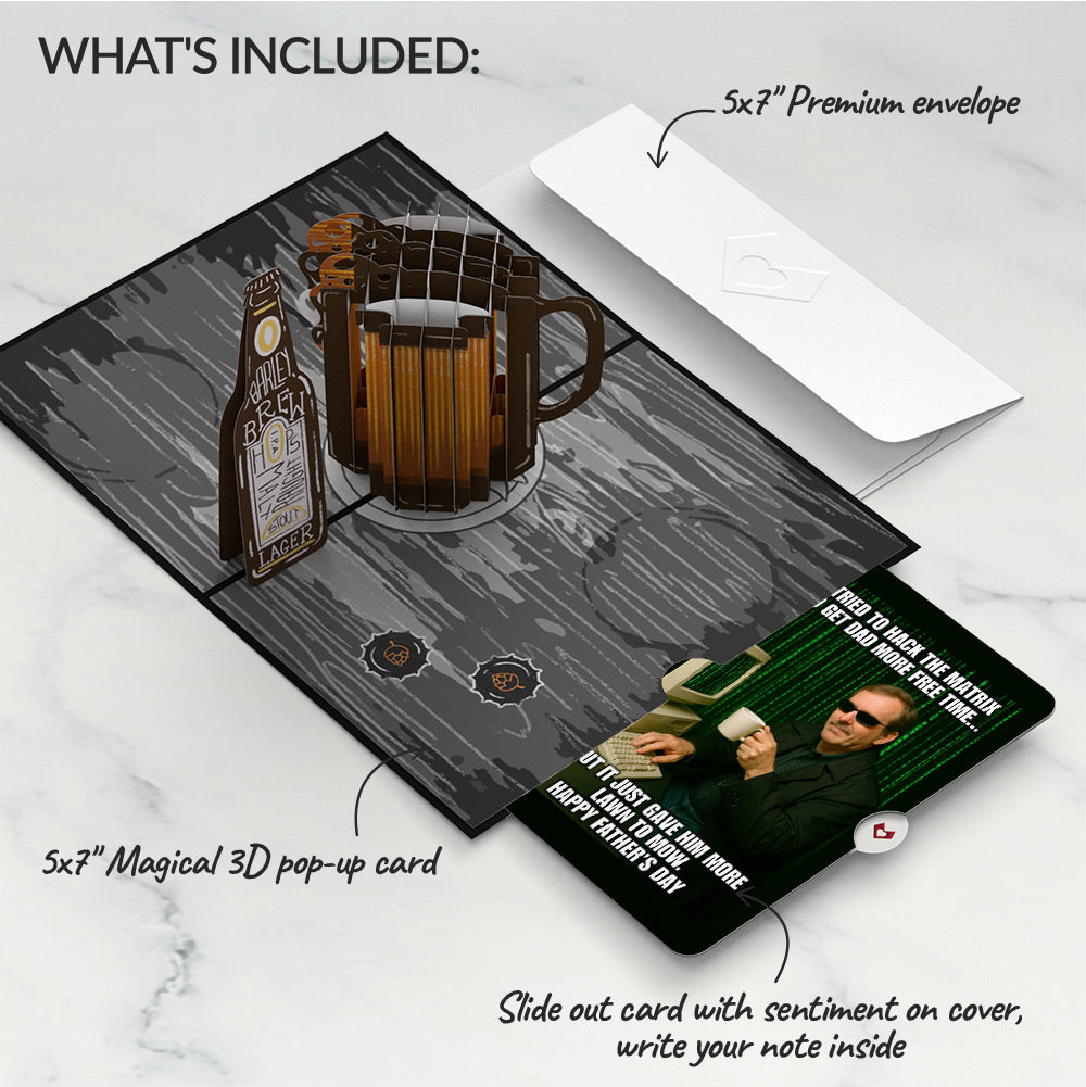 Beer Father's Day Pop-Up Card and Matrix Hacker Sentiment Set