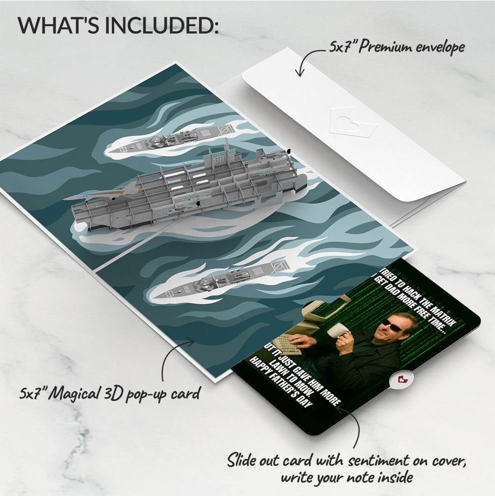 U.S. Aircraft Carrier Father's Day Pop-Up Card and Matrix Hacker Sentiment Set