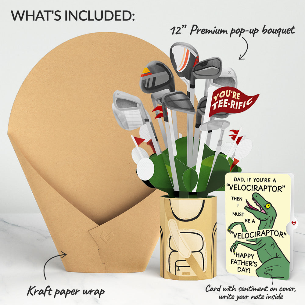 Tee-rific Golf Father's Day Bouquet and Velociraptor Sentiment Set