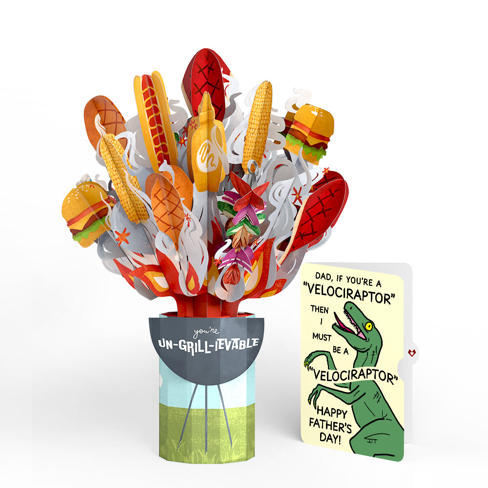 Grill Master Father's Day Bouquet and Velociraptor Sentiment Set
