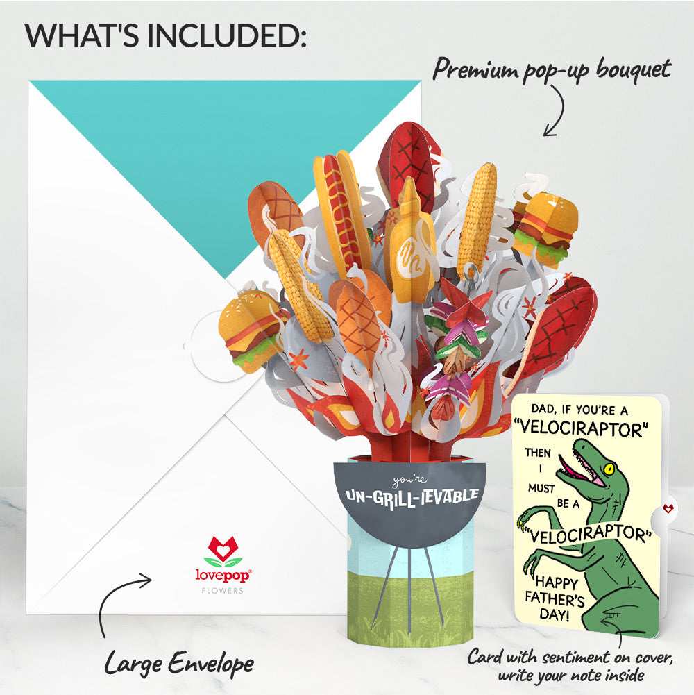 Grill Master Father's Day Bouquet and Velociraptor Sentiment Set