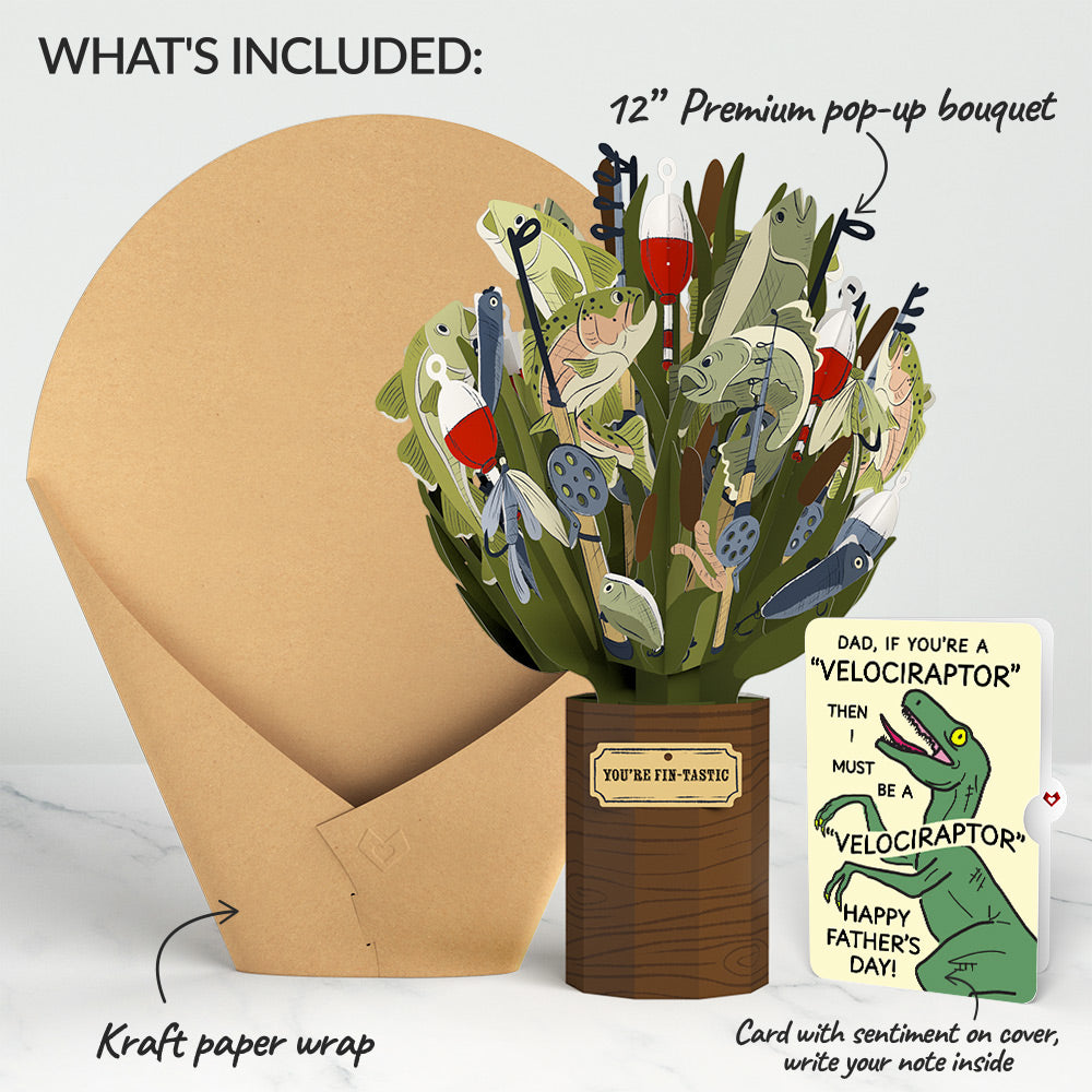 Fin-tastic Fish Father's Day Bouquet and Velociraptor Sentiment Set