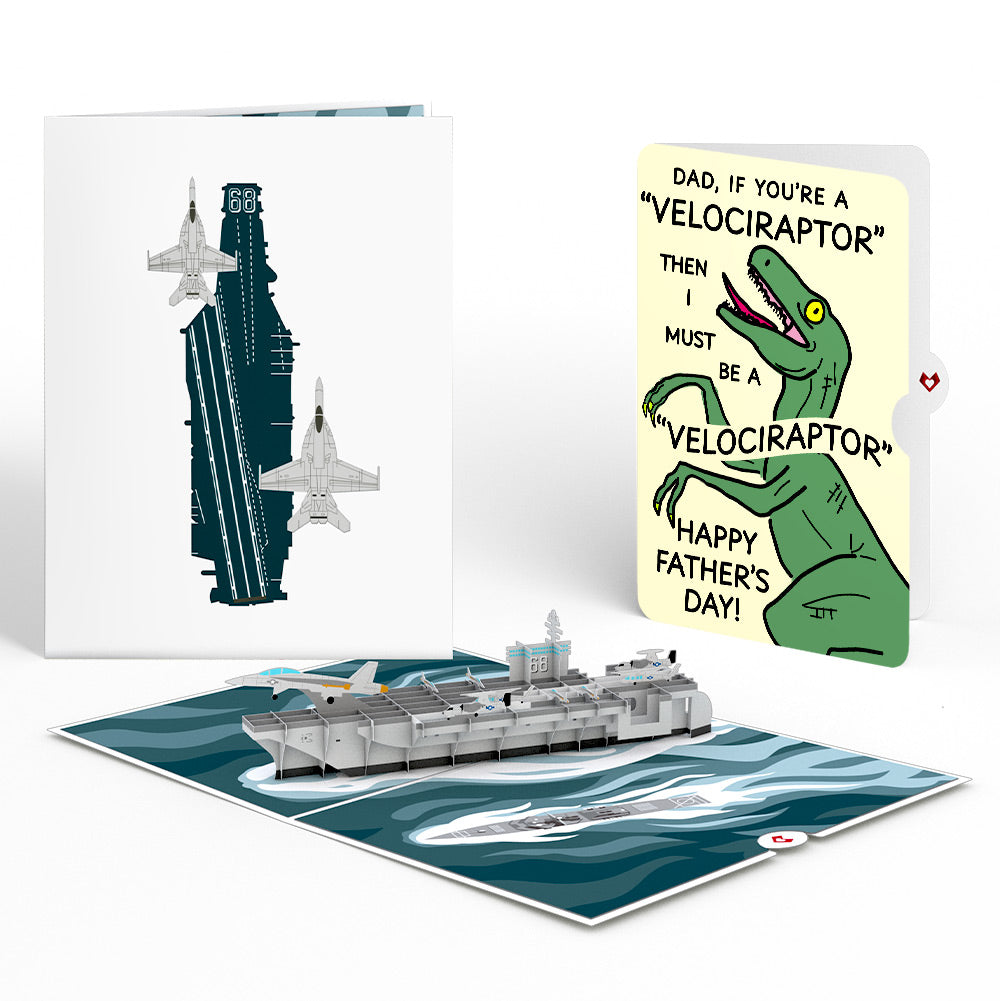 U.S. Aircraft Carrier Father's Day Pop-Up Card and Velociraptor Sentiment Set
