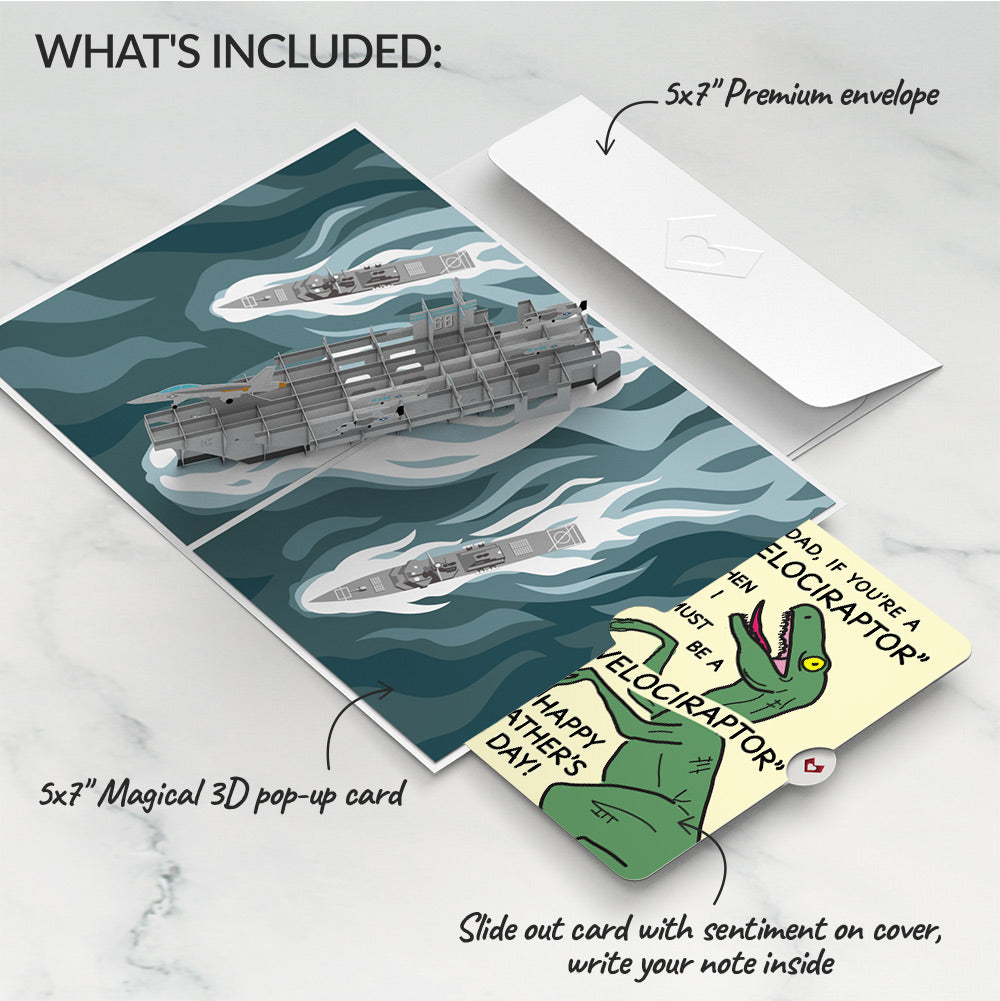 U.S. Aircraft Carrier Father's Day Pop-Up Card and Velociraptor Sentiment Set