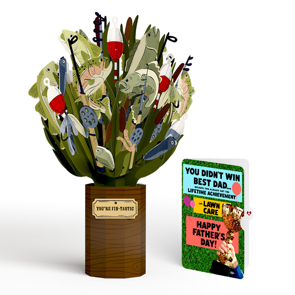 Fin-tastic Fish Father's Day Bouquet and Trophy Lawn Care Sentiment Set