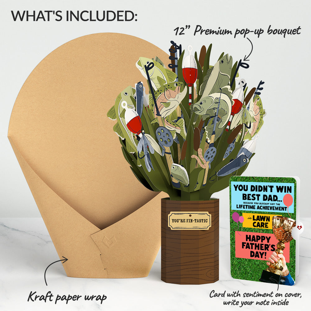 Fin-tastic Fish Father's Day Bouquet and Trophy Lawn Care Sentiment Set