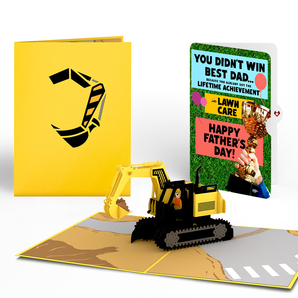 Excavator Father's Day Pop-Up Card and Trophy Lawn Care Sentiment Set