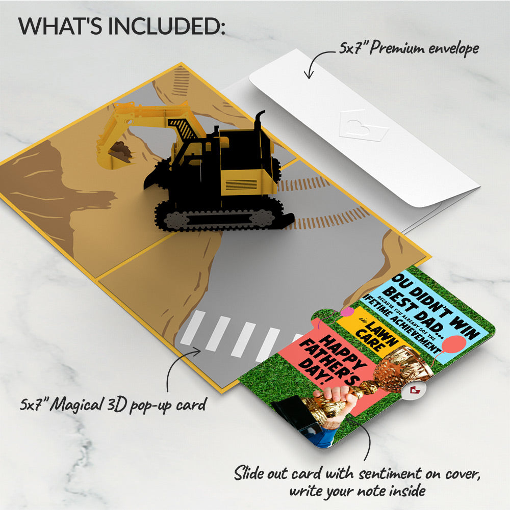 Excavator Father's Day Pop-Up Card and Trophy Lawn Care Sentiment Set