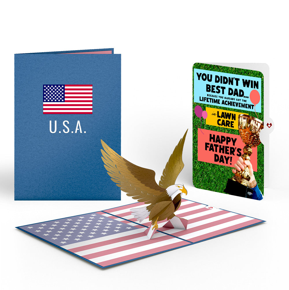 Patriotic Eagle Father's Day Pop-Up Card and Trophy Lawn Care Sentiment Set