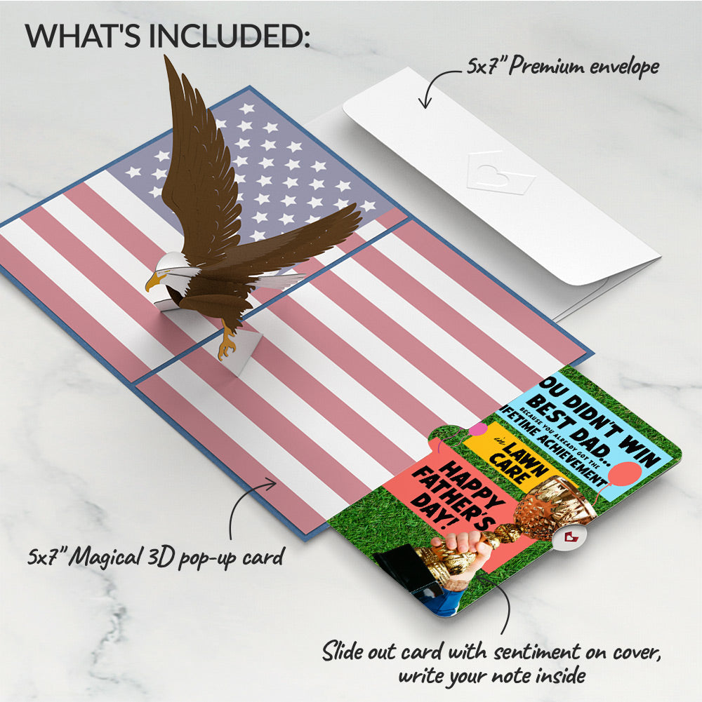 Patriotic Eagle Father's Day Pop-Up Card and Trophy Lawn Care Sentiment Set