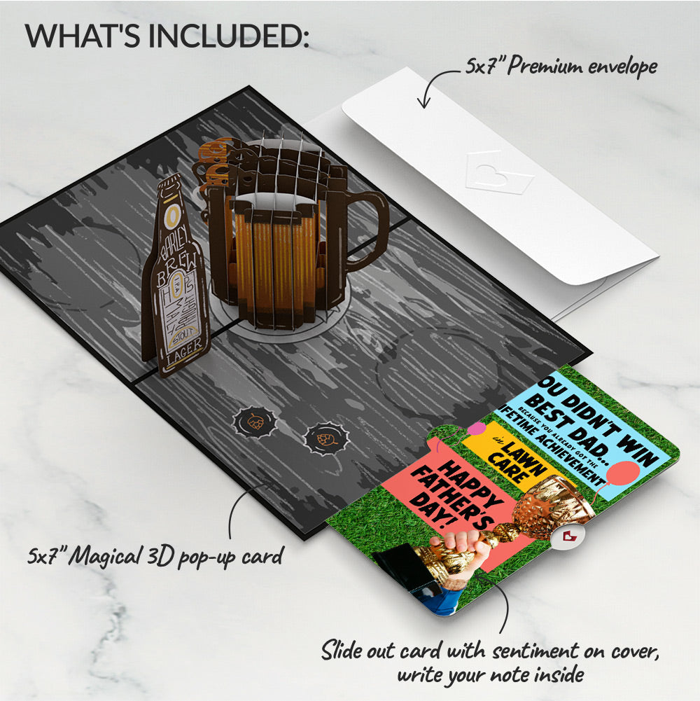 Beer Father's Day Pop-Up Card and Trophy Lawn Care Sentiment Set