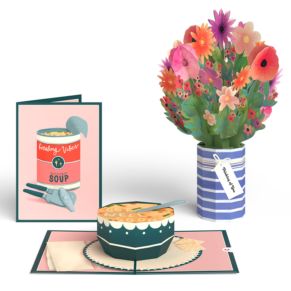 Get Well Soon Pop-Up Card & Bouquet Bundle
