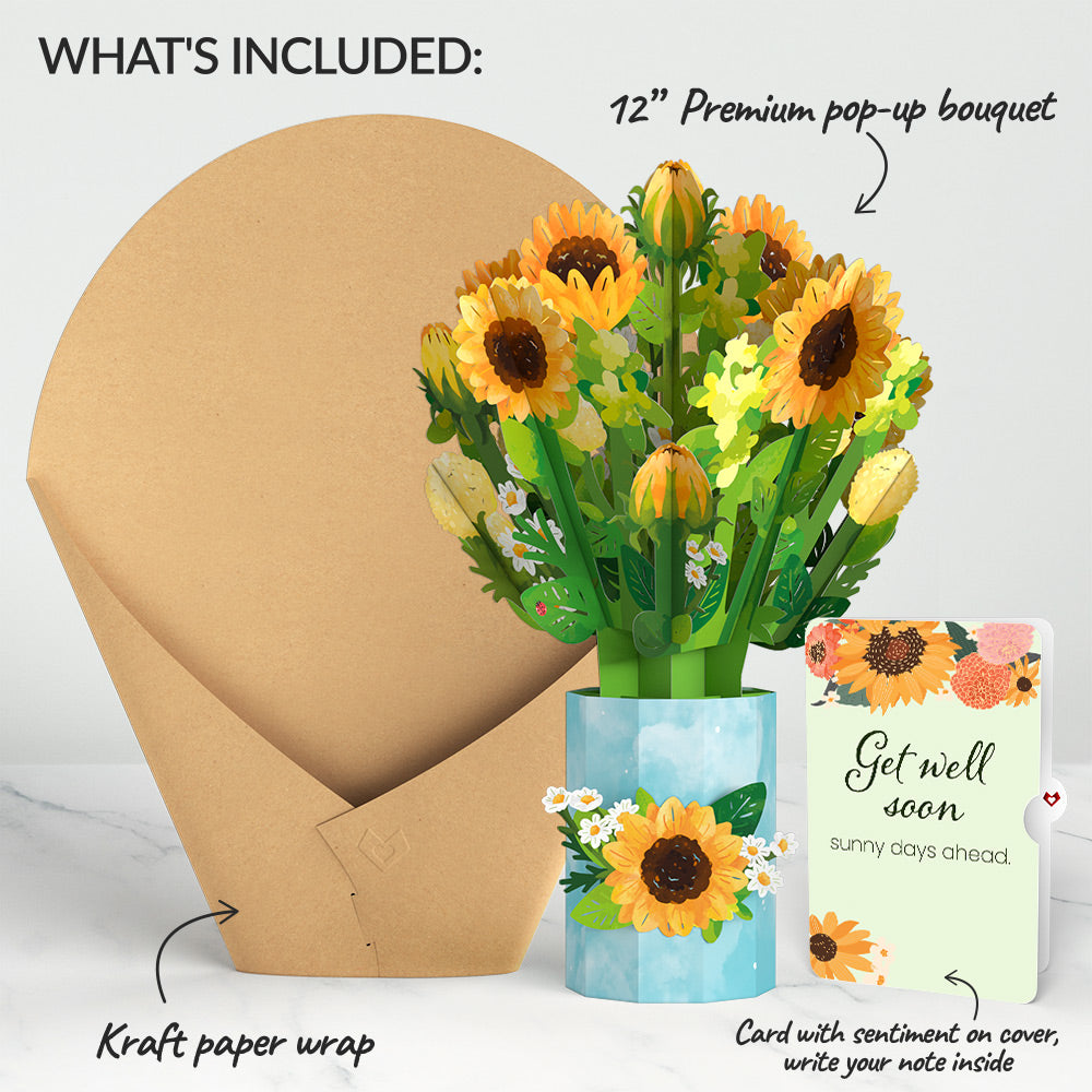 Sunflower Blooms Get Well Soon Bouquet and Sentiment Set